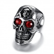 Bague homme acier à crane aux yeux rouge et tête imbriquée