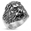 Bague homme acier  tte de lion scupte