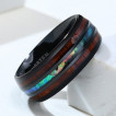 Bague homme en tungstene noir � lignes de bois et nacre