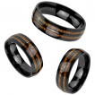 Bague homme noir en acier  lignes de bois