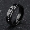 Bague homme noire en acier  bande de pierres carres