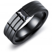 Bague homme noire en acier  3 bandes et pierre rectangulaire