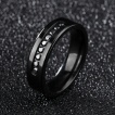 Bague homme noire en acier  encoche pave de pierres