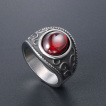 Bague mixte acier  orbe rouge et reliefs de vignes