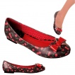 Ballerines rtro  motif cerises et noeud papillon- Noir et rouge - Banned