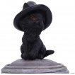 Boite chat sorcier sur chaudron  pentagramme et lunes - 14cm