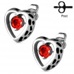 Boucles d'oreilles en acier avec coeurs sertis tachets de noir (Paire)