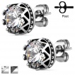 Boucles d'oreilles en acier style couronne royale sertie (Paire)