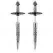 Boucles d'oreilles acier en forme d'pe celtique  pierre noire (Paire)