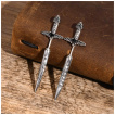 Boucles d'oreilles acier en forme d'épée celtique à pierre noire (Paire)