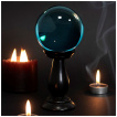 Boule de cristal bleu 9cm avec support en bois noir (total 19cm pour 1,118kg)