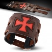 Bracelet biker en cuir marron  croix de Malte rouge