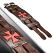 Bracelet biker en cuir marron à croix de Malte rouge