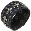 Bracelet cuir noir riveté à fleurs de Lys