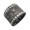 Bracelet cuir vieilli, inserts métal et motifs