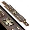 Bracelet en cuir marron patiné à croix de Malte métal