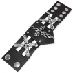 Bracelet en cuir noir ajour avec croix enflammes et chaines croises