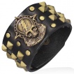 Bracelet en cuir noir avec grosse tête de mort en métal