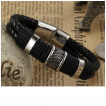 Bracelet homme en cuir tress cercl de bagues en acier