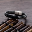 Bracelet homme en mailles d'acier et bandelettes de cuir