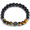 Bracelet homme en perles noires et Oeil de Tigre  croix