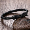 Bracelet homme jonc en acier vrill noir  ttes de dragon