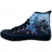 Chaussures gothiques Sneakers femme  cranes en face  face et flammes bleues