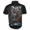 Chemise gothique homme à manches courtes avec guerriers viking en squelettes sur leur Drakkar