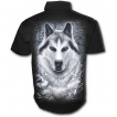 Chemise gothique homme à manches courtes avec loup dans une forêt enneigée