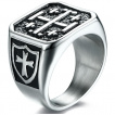Chevalière homme acier Templier à croix de jerusalem