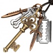 Collier cuir avec clé trèflée, couteau, os, dague et rasoir