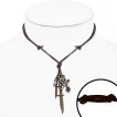 Collier cuir avec couteaux, tte de mort et croix