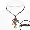 Collier cuir avec lzard, croix, couteau, tte de mort et pe