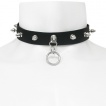 Collier cuir petites pointes et anneau mtal