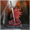 Coupe papier / ouvre-lettre à Dragon rouge feu posé sur une roche (16,5cm)