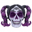Crâne déco femme mystique à cheveux noirs et violets (19,5cm)