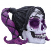 Crâne déco femme mystique à cheveux noirs et violets (19,5cm)