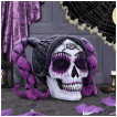Crâne déco femme mystique à cheveux noirs et violets (19,5cm)