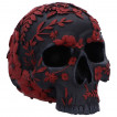 Crâne gothique sombre à feuilles et fleurs rouges sang (19cm)
