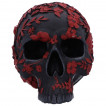 Crâne gothique sombre à feuilles et fleurs rouges sang (19cm)