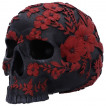 Crâne gothique sombre à feuilles et fleurs rouges sang (19cm)
