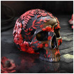 Crâne gothique sombre à feuilles et fleurs rouges sang (19cm)