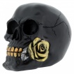Crâne noir tenant une rose entre ses dents (15cm)