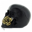 Crâne noir tenant une rose entre ses dents (15cm)