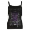 Débardeur femme à franges avec motif corset de cuir et métal