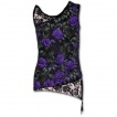 Débardeur femme gothique a dentelle et chats noirs avec roses violettes