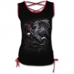 Débardeur femme gothique noir à lacets rouges avec dragon tenant une rose