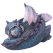 Dragon bleu endormi avec son nouveau-né (20,3cm)