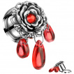 Ecarteur plug  design rose vintage sertie et gouttes de cristal rouge