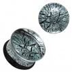 Ecarteur plug en verre noir et gris à motif craquelé